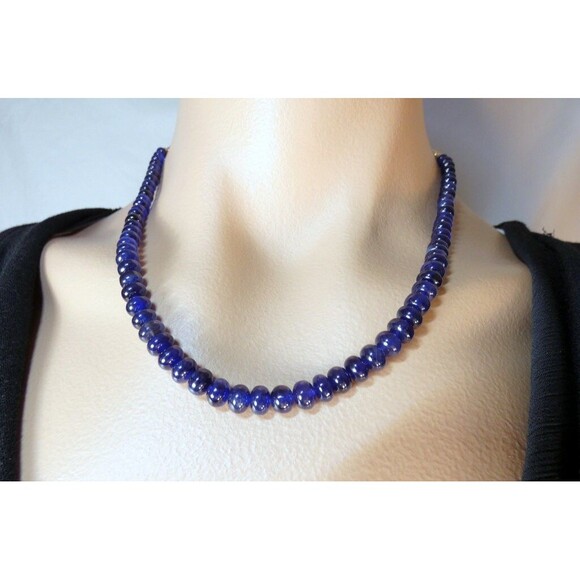 Sapphire - Natural - Gold Beaded Necklace Complimentary Earrings